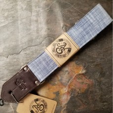 Native Sons Goods The Center Stage Blue Guitar Strap - Black Nylon with Espresso Leather